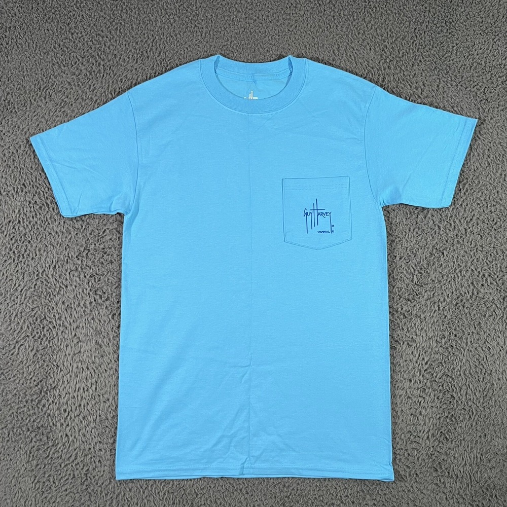 Guy Harvey By Aftco Shirt Mens Small Short Sleeve Pocket Blue Fishing